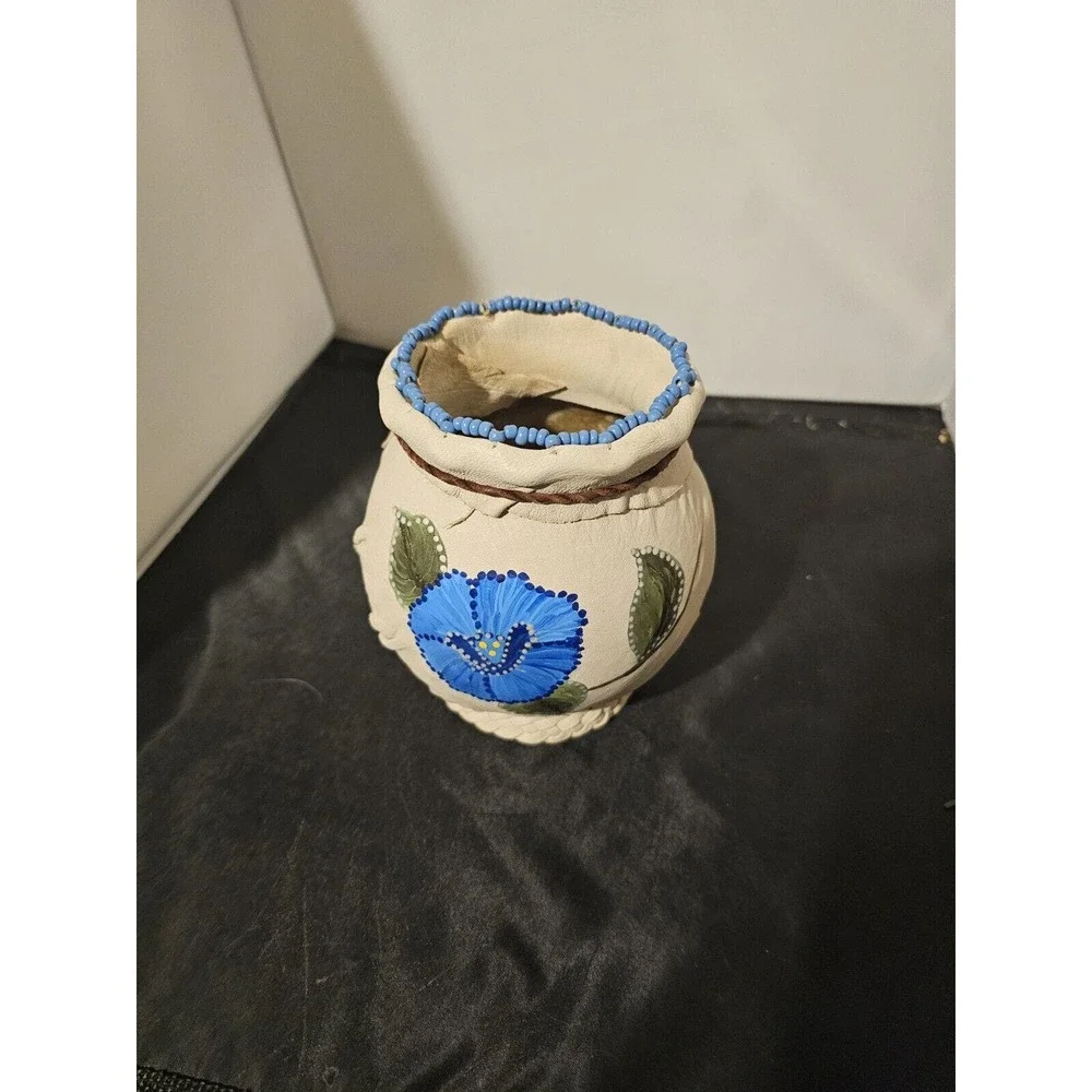 Vintage Chippewa Native American Leather Wrap Glass Singed